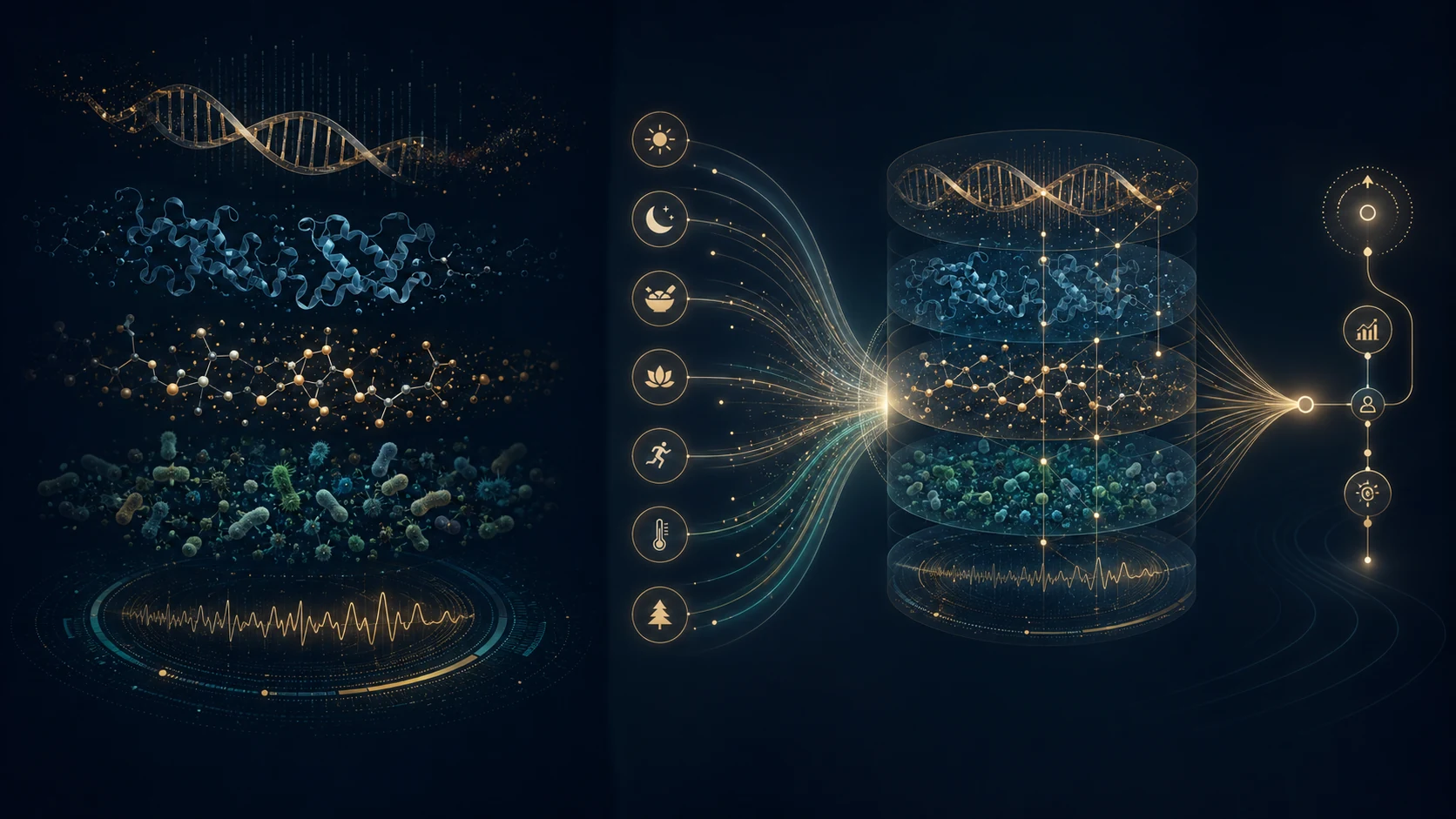 Multiomics data layers connected with context signals into a decision pathway