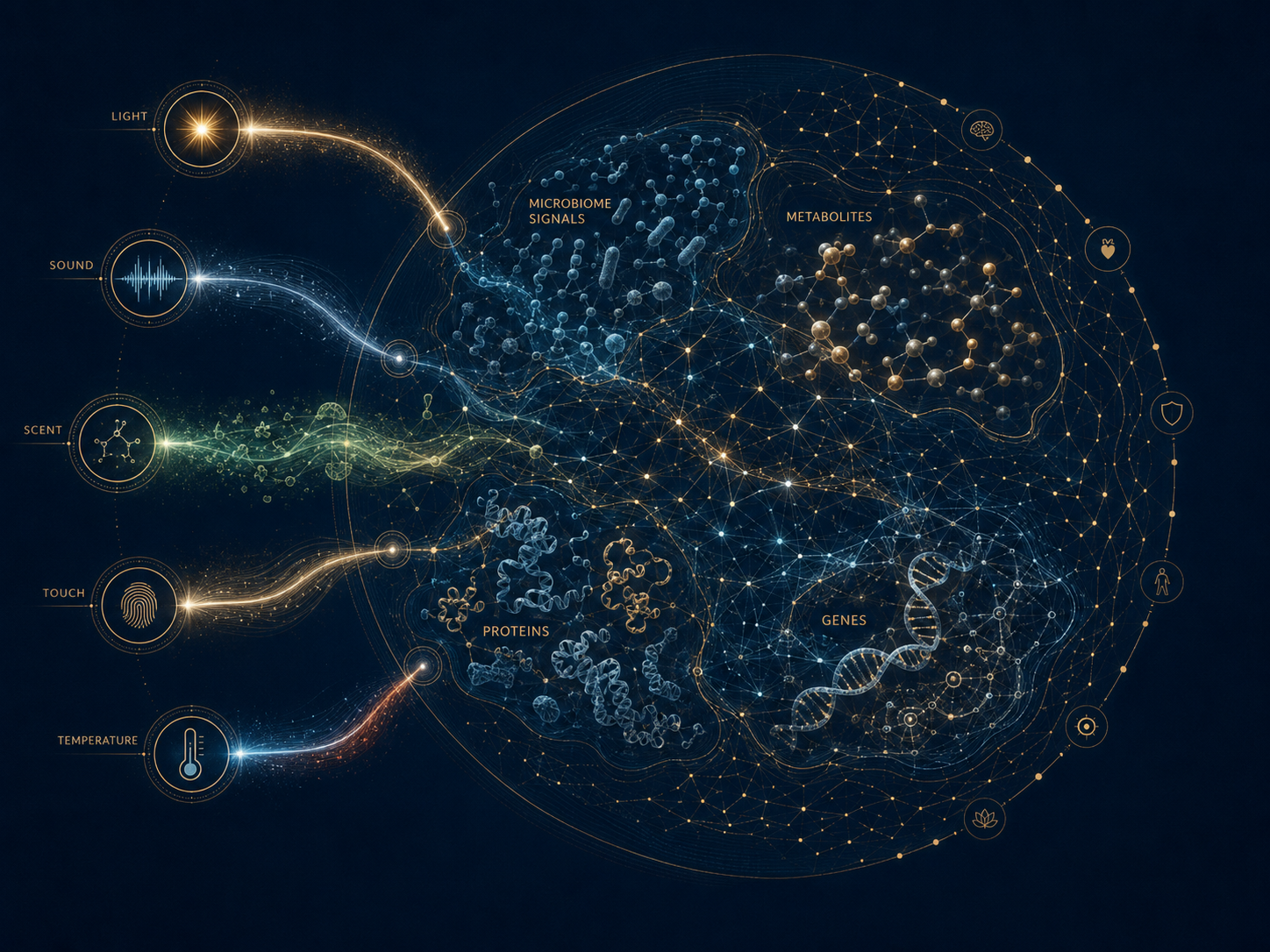 Sensory input ports connected to molecular omics layers